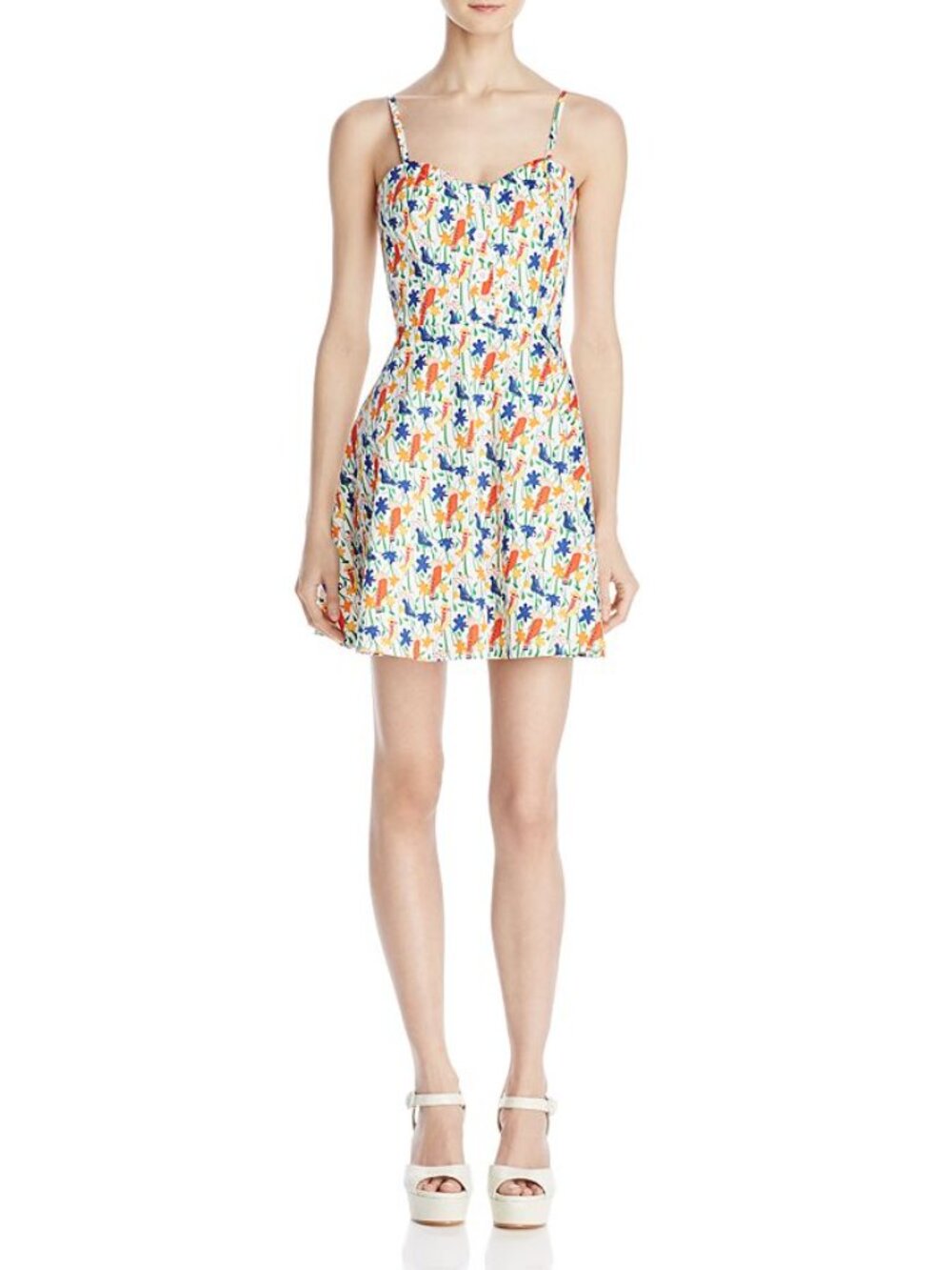 Alice and Olivia Nella Button Front Bird Pattern Dress Tropical Vacation Summer